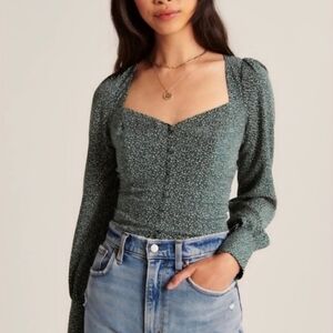 NWT Abercrombie & Fitch Ditsy Floral Top XL Green Cottagecore Feminine Coquette